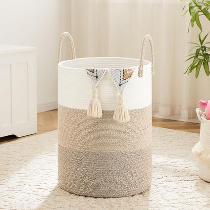 Laundry Basket,Woven Cotton Rope Laundry Hamper,80L for Decorative Storage of Dirty Clothes,Toys and Blankets in Bathroom,Bedroom and Living Room