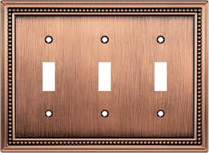 Henne Bery Sunken Pearls Heavy Duty Decorative Wall Plate Switch Plate Outlet Cover (Triple Toggle, Antique Copper)