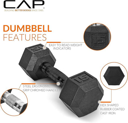 CAP Barbell Rubber Coated Dumbbell Weight Set with Vertical Rack | 100 lb, 150 lb, and 210 lb Options