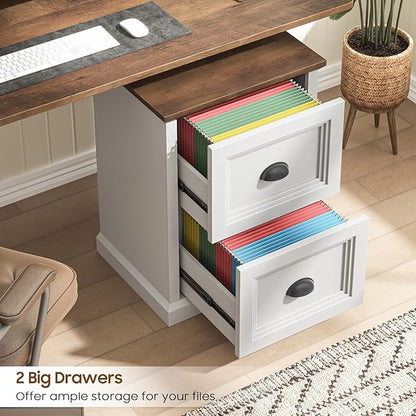 Vertical File Cabinet, Filing Cabinet with 2 File Drawers, Farmhouse Small File Cabinet Fits Letter/A4 Size, Wooden Printer Stand, Under Desk Cabinets for Home Office, White