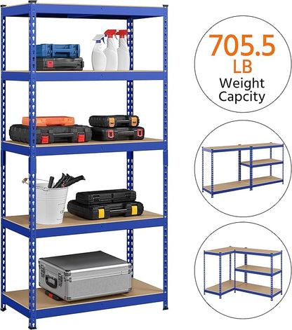 Topeakmart 5-Tier Utility Shelves, Metal Storage Shelves Garage Shelving Unit Adjustable Garage Storage Shelves Storage Racks Heavy Duty Shed Shelving- Blue, 35.5 x 17.5 x 72 Inch