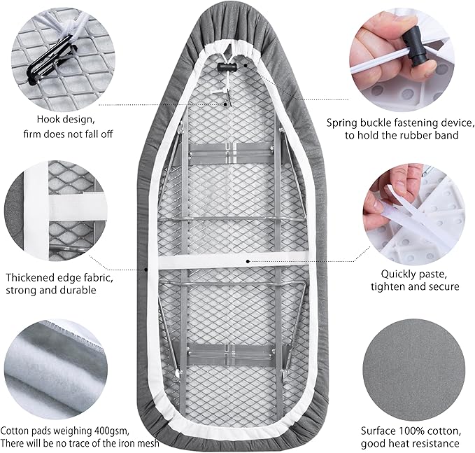 Small Ironing Board Cover Scorch Resistant, Table top Ironing Cover with Padding Heat Reflective Heavy Duty Pad(Grey, 12.5"x32")