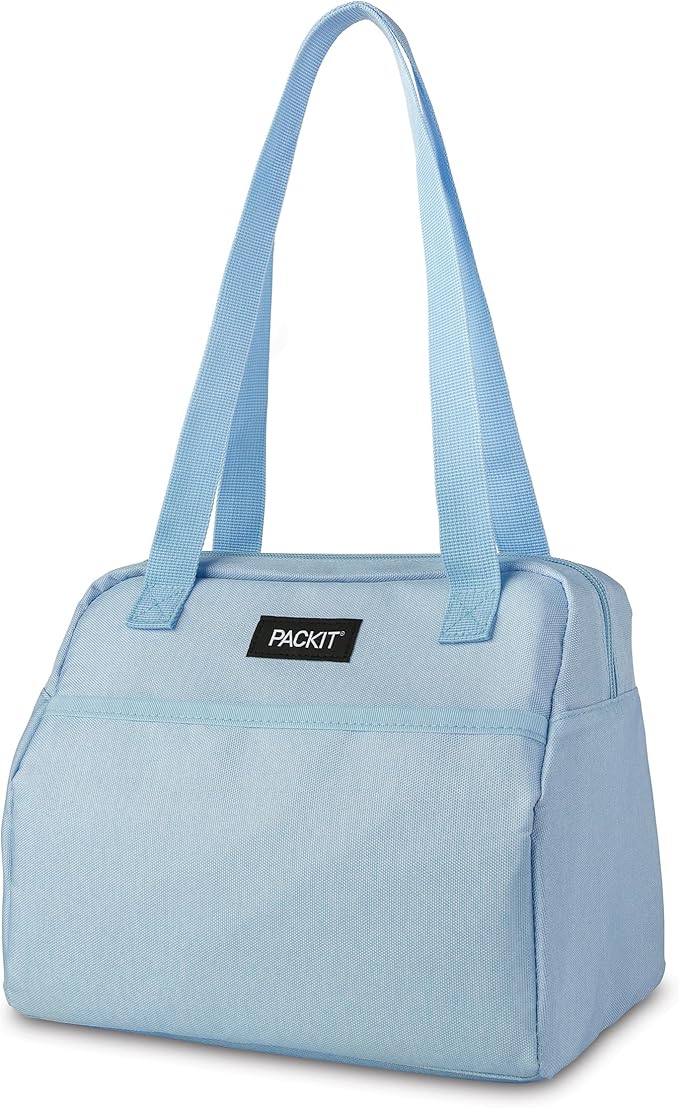 PackIt® Freezable Hampton Lunch Bag, Sky Blue, Built with EcoFreeze® Technology, Collapsible, Reusable, Zip Closure with Front Pocket and Shoulder Straps, Designed for Fresh Office Lunches