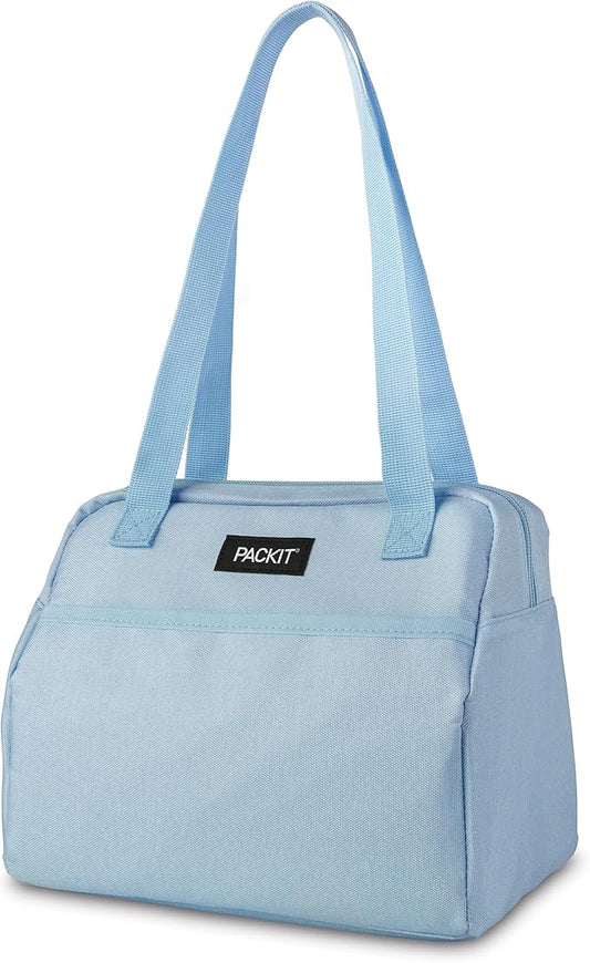PackIt® Freezable Hampton Lunch Bag, Sky Blue, Built with EcoFreeze® Technology, Collapsible, Reusable, Zip Closure with Front Pocket and Shoulder Straps, Designed for Fresh Office Lunches
