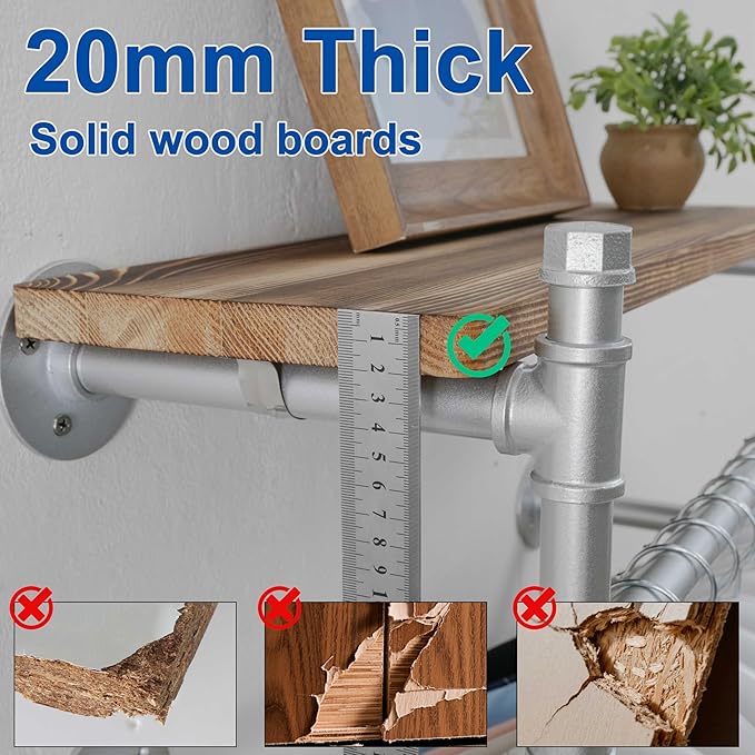 WEBI Wall Mounted Clothes Rack with Shelf,27" Industrial Pipe Clothing Rack with Shelf with Hanging Rod,Heavy Duty Iron Garment Rack Bar,Retail Display Clothes Rod for Laundry Room,Closet,Silver