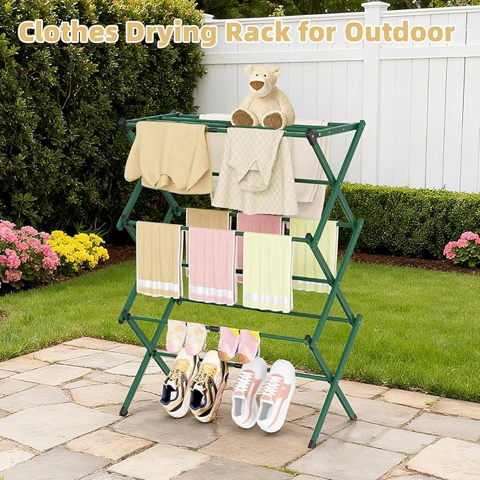 BAKON Clothes-Drying-Rack-Foldable for Small Space, Laundry-Drying Rack Collapsible for Hanging Clothes, Metal Clothing Dry Rack Suit for Indoor & Outdoor, Dorm Room, Apartments, RV, Navy Blue