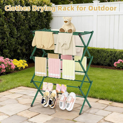 BAKON Clothes-Drying-Rack-Foldable for Small Space, Laundry-Drying Rack Collapsible for Hanging Clothes, Metal Clothing Dry Rack Suit for Indoor & Outdoor, Dorm Room, Apartments, RV, Navy Blue