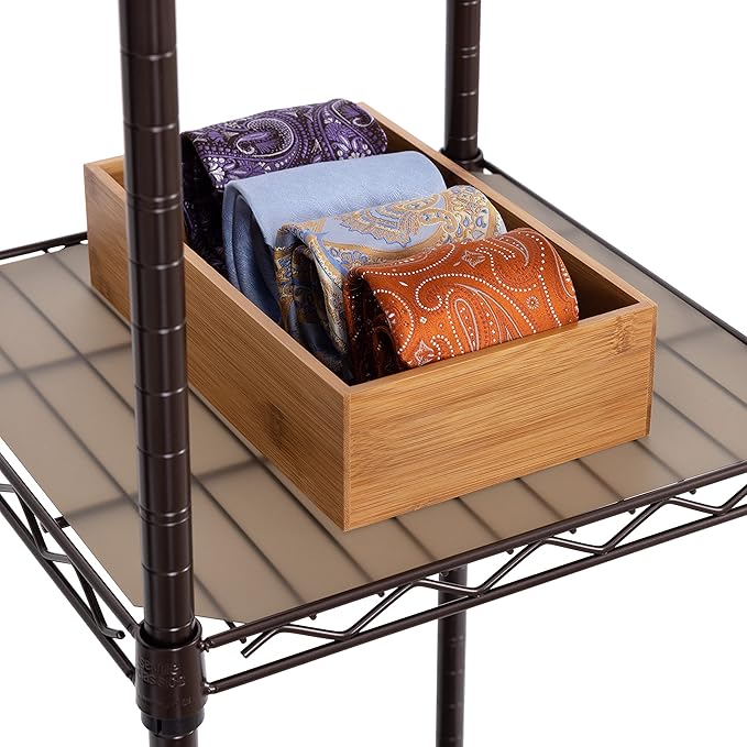 Seville Classics Closet Garment Organizer with Metal Hanging Rod Wardrobe Storage System, w/ Steel Shelves for Clothes, Shirts, Jackets, Coats, Blankets, Shoes, Satin Bronze, Expandable Rack