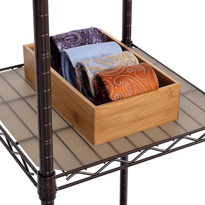 Seville Classics Closet Garment Organizer with Metal Hanging Rod Wardrobe Storage System, w/ Steel Shelves for Clothes, Shirts, Jackets, Coats, Blankets, Shoes, Satin Bronze, Expandable Rack
