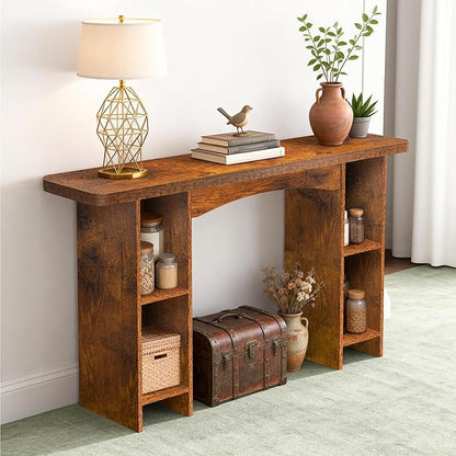 55 Inch Entryway Table Single-Shelf Cabinet, 1.6 Inch Thick Desktop Wooden Console Table with Socket Farmhouse Sofa Table for Entrance, Hallway, Living Room,Behind Couch(Rustic Brown)