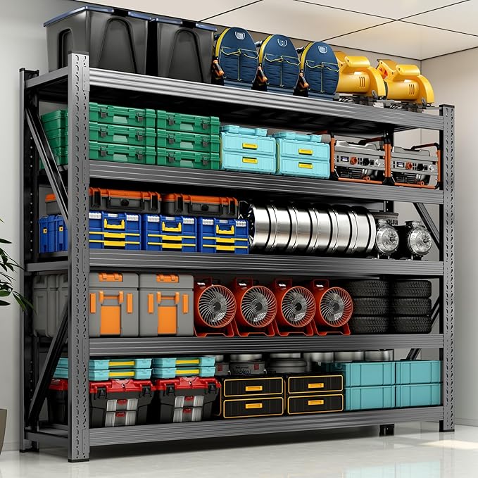 8000LBS Garage Storage Shelves, 5 Tier Adjustable Industrial Garage Shelving, Heavy Duty 63" W x 24" D x 71" H Metal Shelving Unit, Utility Rack Shelf for Storage, Warehouse, Pantry