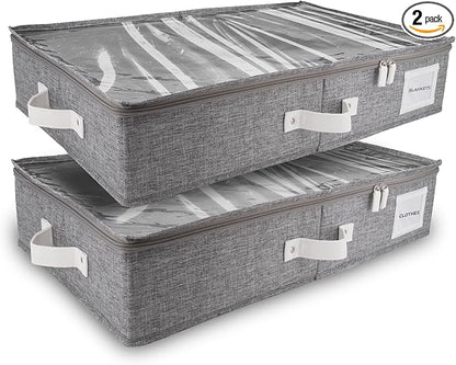 HOMELUX THEORY 2pc Under Bed Storage Containers, Bedroom Under the Bed Drawer Storage Organizer with Bins and Lids, Large Underbed Clothes Storage Box Ideal for Blanket, Fabric, & Shoes (LightGray)