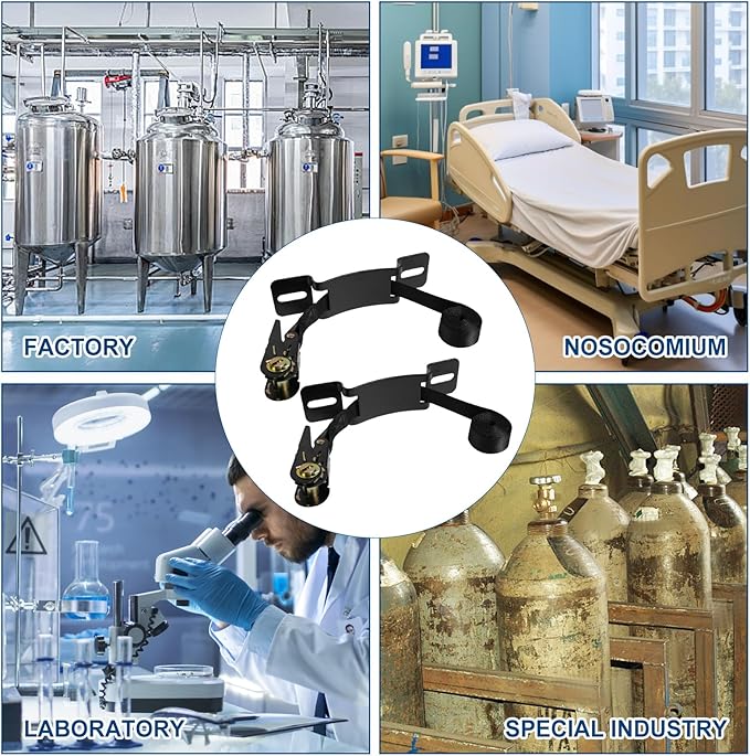 2PCS Propane Tank Bracket Cylinder Wall Mounted Brackets, with 6.6ft Ratchet Straps, Steel Gas Cylinder Holder, Heavy Duty Nitrogen Tank Holder (Black)