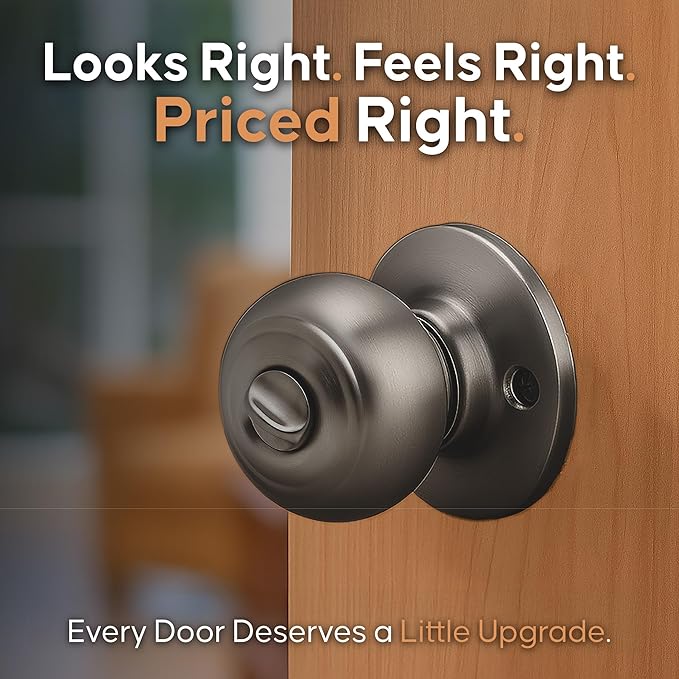 Copper Creek Colonial Privacy Interior Door Knob – ANSI Grade-3 Certified, Modern Heavy Duty Handle, Easy Install and Reversible for Bedroom, Bathroom and Closets – Antique Nickel (1 Pack)