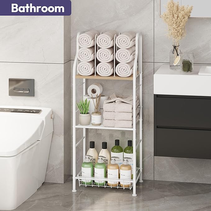 SWTYMIKI Free Standing Towel Rack - 3 Tier Towel Racks for Bathroom with M-Shaped Dividers, Durable Metal Towel Holder, Pool Towel Rack, Space-Saving Towel Storage Organizer, Modern Bath Towel Shelf