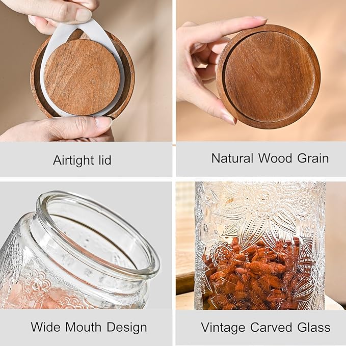3-Pack 24oz Vintage Glass Jar With Lid, Glass Storage Containers, Airtight Kitchen Storage Containers For Sugar, Coffee, Tea, Spice, Flour, Candy Cookie, Pasta, Cereal