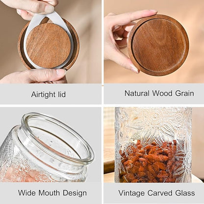 3-Pack 24oz Vintage Glass Jar With Lid, Glass Storage Containers, Airtight Kitchen Storage Containers For Sugar, Coffee, Tea, Spice, Flour, Candy Cookie, Pasta, Cereal