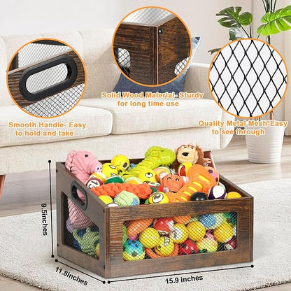 handrong Dog Toy Basket,Wood Dog Toy Box,Dogs Toys Bin,Dogs Storage Organizer,Large Cat Toys Basket Box for Living Room Outdoors Organizing Storage
