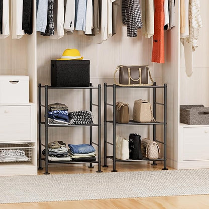 3 Tier Shelf Organizer Rack, Metal Shelving Unit with Adjustable Leveling Feet, Space-Saving Storage Shelves for Closet Laundry Bathroom Kitchen Pantry, 18.11" Wx12.6 Dx29.53 H, Black