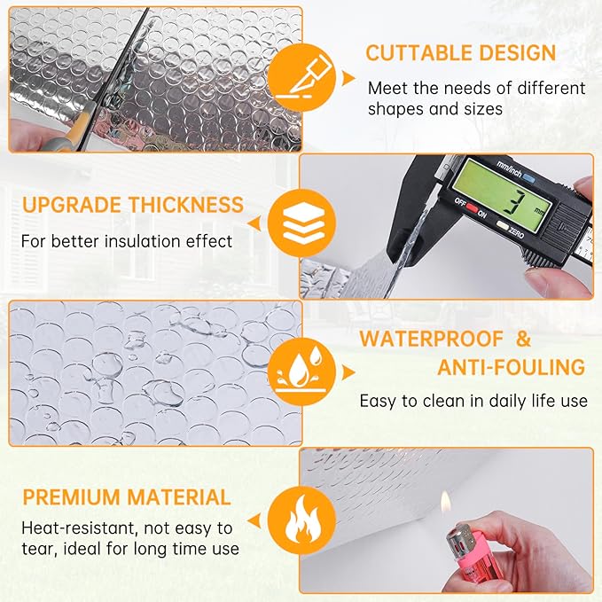 Reflective Foil Insulation, Double Reflective Bubble Insulation Sheet, Aluminum Foil Bubble Shield, Radiant Barrier Roll for RV Windows Weatherproofing (47''x 10Ft)