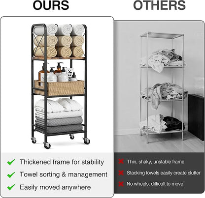 niffgaff 3-Tier Movable Towel Rack, Free-Standing Towel Holder with M-Shaped Detachable Dividers, for Bathroom, Pool
