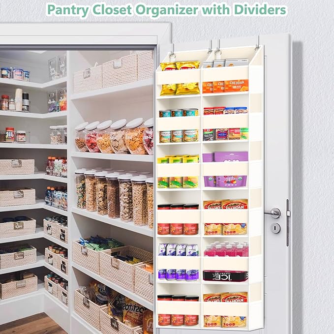 Heavy Duty Over The Door Organizer 6 Tiers, Extra Large Behind Door Storage of 12 Big Front & 12 Mesh Pockets, 80lb Weight Capacity, Hanging Doors Storage Organizer for Closet Bedroom Nursery, Beige