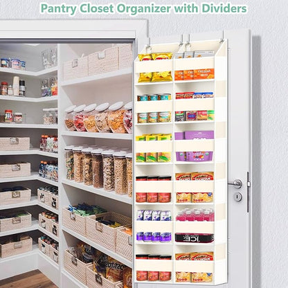 Heavy Duty Over The Door Organizer 6 Tiers, Extra Large Behind Door Storage of 12 Big Front & 12 Mesh Pockets, 80lb Weight Capacity, Hanging Doors Storage Organizer for Closet Bedroom Nursery, Beige