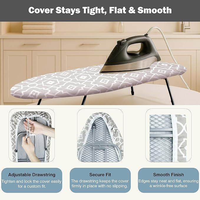 Small Ironing Board Cover and Pad 12.5"x30" Small Iron Board Cover with Padding, Tabletop Mini Ironing Board Cover and Pad Small Size, Cotton Canvas,Heat Resistant, Drawstring Geometric