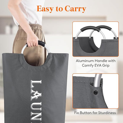 Lifewit 120L 2-Pack Large Laundry Basket, Collapsible Laundry Hamper with Aluminum Handles, Waterproof Freestanding Dirty Clothes Hampers for Laundry Room Bedroom Dorm Bathroom, Grey
