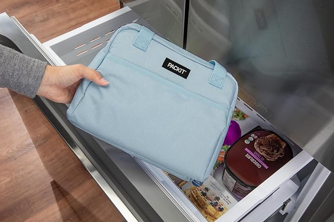PackIt® Freezable Hampton Lunch Bag, Sky Blue, Built with EcoFreeze® Technology, Collapsible, Reusable, Zip Closure with Front Pocket and Shoulder Straps, Designed for Fresh Office Lunches