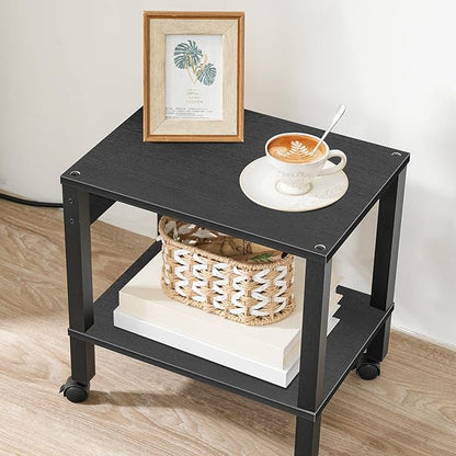 HOOBRO 2-Tier Printer Stand with Charging Station, Under Desk Printer Table, Printer Cart with Storage Shelves, Shelf for Small Spaces, for Home Office, Black BK38UPS01