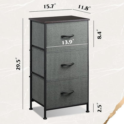 WLIVE Dresser with 3 Drawers, Fabric Nightstand, Organizer Unit, Storage Dresser for Bedroom, Hallway, Entryway, Closets, Sturdy Steel Frame, Wood Top, Easy Pull Handle, Dark Grey