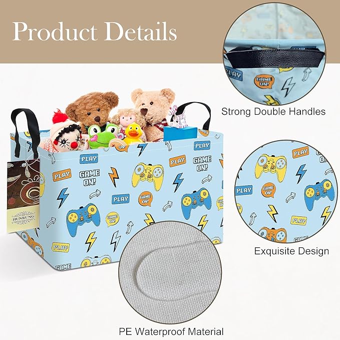 HUNRUNG Rectangle Storage Basket Cute Canvas Organizer Bin for Pet/Children Toys, Books, Clothes Perfect for Rooms/Playroom(REC-Color Game)