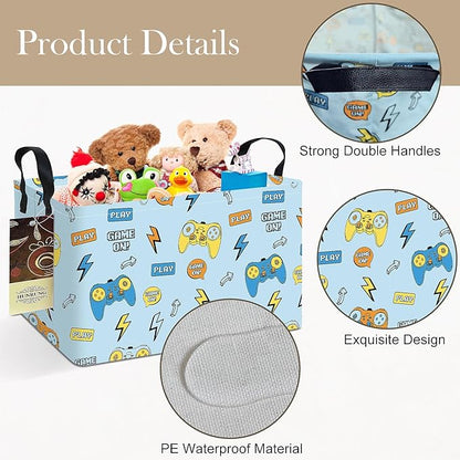 HUNRUNG Rectangle Storage Basket Cute Canvas Organizer Bin for Pet/Children Toys, Books, Clothes Perfect for Rooms/Playroom(REC-Color Game)