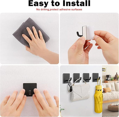 Livabber Adhesive Towel Hooks, 304 Stainless Steel Self Sticky Wall Hooks Waterproof Shower Hooks for Robe/Clothes, No Drilling Towel Hangers for Bathroom Kitchen Bedroom (Black, 6 Packs)
