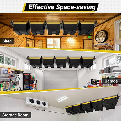 5-bin Overhead Garage Storage Rack, Heavy Duty Ceiling Storage Racks, Powder Coated Tote Storage Rack for Garages, Sheds, Storerooms (6 PCS, for 5 Bins)