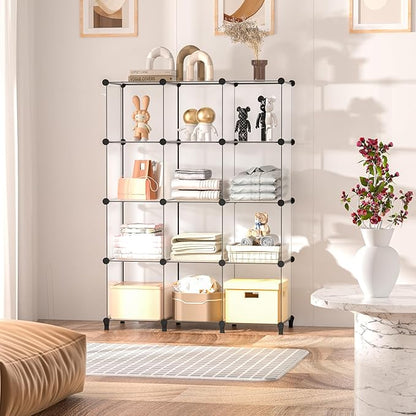 Cube Shelves, 12 Cubby Storage Organizer,DIY Closet Organizers and Storage Shelves for Bedroom,Stackable Closet Shelves for Clothing Storage,Book Shelf, Toy Organizers and Storage, Transparent White