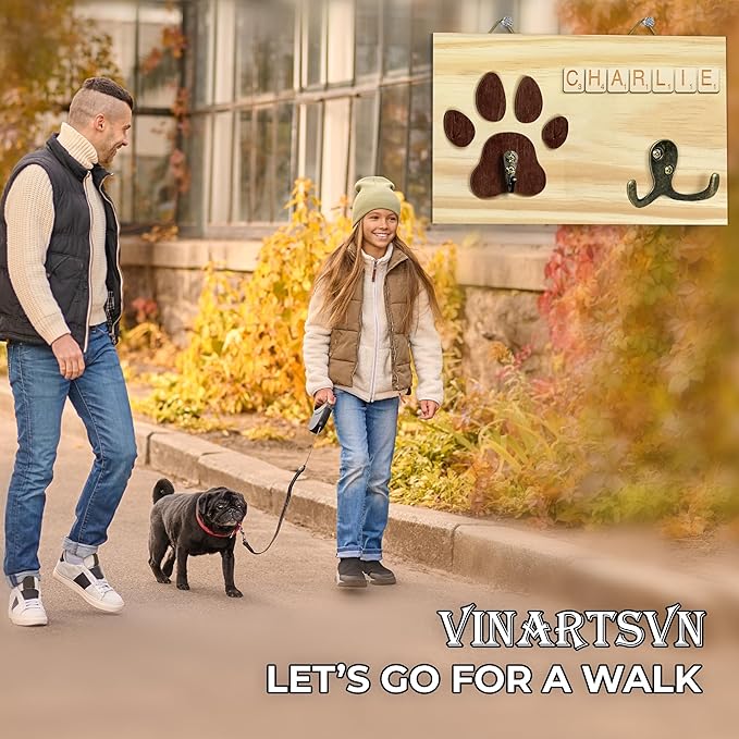 Personalized Dog Leash Holder Wall Mount, Pet Harness Hanger with Scrabble Letters, Dog Collar Organizer for Entryway, Memorial Paw Leash Holder for Wall, Pet Loss Gifts, Keepsake, Home Decor