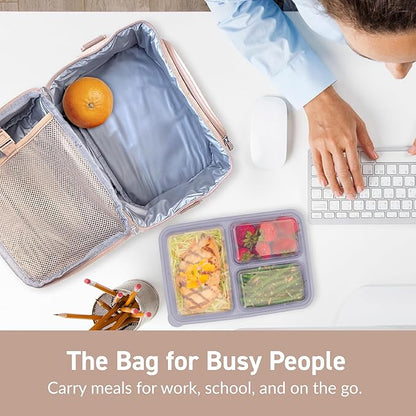 Bentgo Deluxe Lunch Bag - Durable and Insulated Lunch Tote with Zippered Outer Pocket, Internal Mesh Pocket, Padded & Adjustable Straps, & 2-Way Zippers - Fits Most Lunch Boxes (Sand)