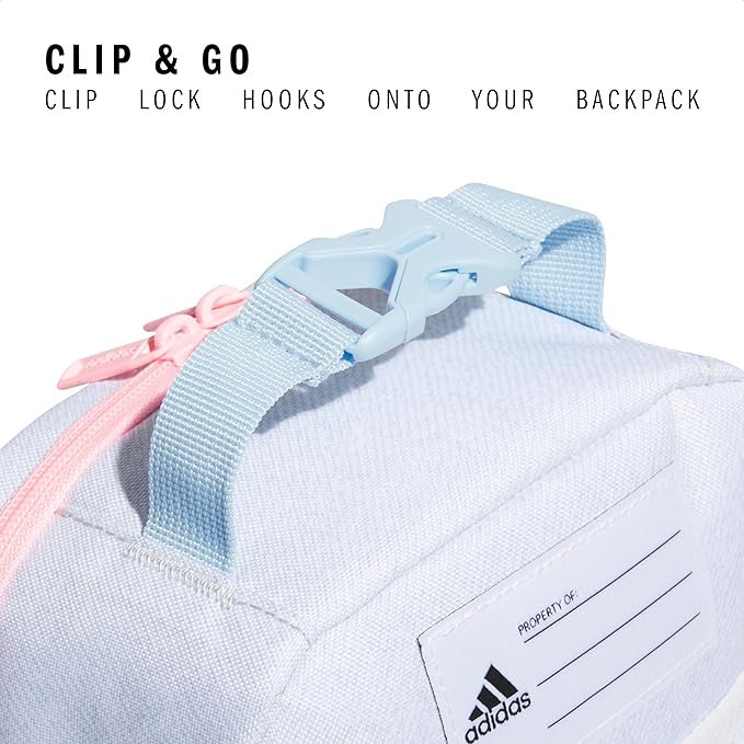 adidas Santiago Lunch Bag Cooler for Women and Men, Insulated Food Container Box with Mesh Pocket, Twill White/Clear Sky Blue/Pink Spark/3.0, One Size