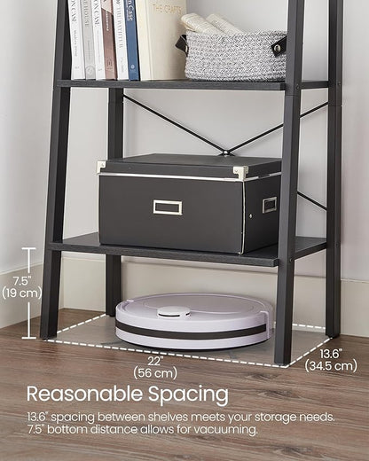 VASAGLE Ladder Shelf, 4-Tier Bookshelf, Storage Rack, Bookcase with Steel Frame, for Living Room, Home Office, Kitchen, Bedroom, Industrial Style, Charcoal Gray and Ink Black ULLS044B04