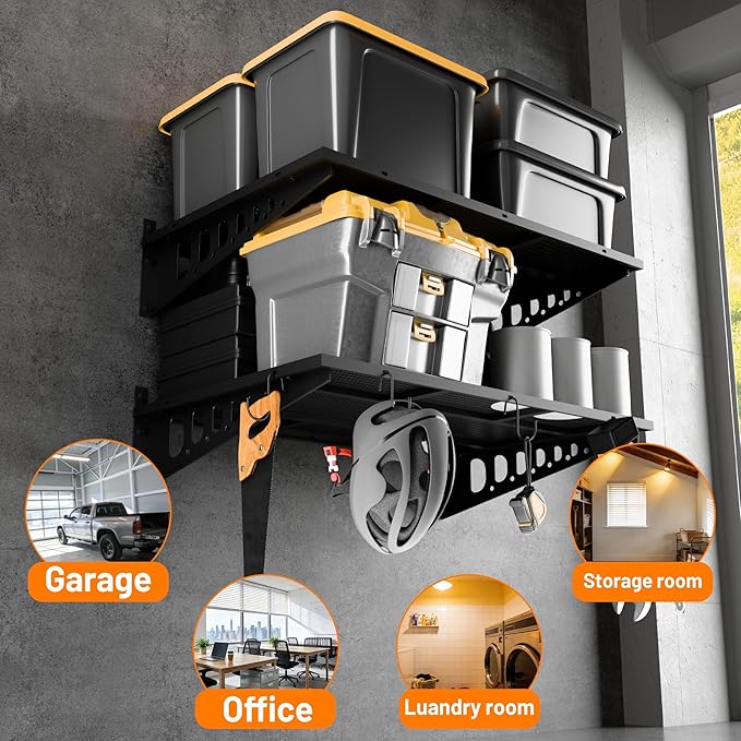 4-Pack 2x3ft Wall Storage Shelves, 1000 Lbs Garage Wall Shelf, Heavy Duty Floating Tool Rack With Complete Install Kit, Black