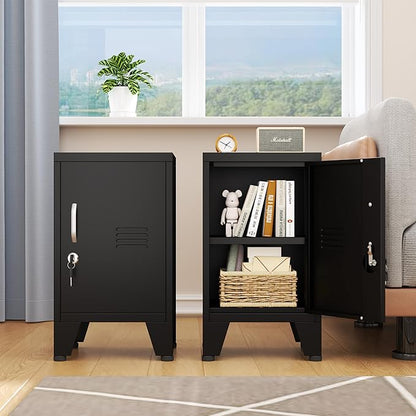 24.5"H Metal Locker Storage Cabinet with Lock - Small Lockable Employees Locking Cabinet Steel Locker Adjustable Shelf & Feet, Single Door Lockable Cabinet for Home, School, Office, Gym (Black)