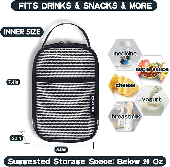 Yelocota Small Insulated Lunch Bag- Snack Bag- Mini Cooler Bag with Handle for Travel,Work,School(Storage Space below 20oz)- Also Suitable for Pairing with Food Jar