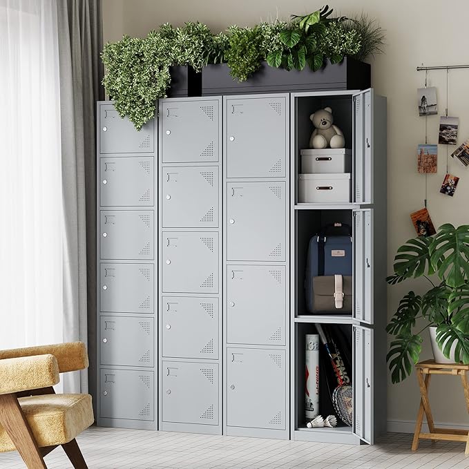 Letaya Metal Lockers for Employees,71" Steel Storage Cabinet with 6 Door Lockable for Office Staff,Home Sundries,Gym,School (Gray)