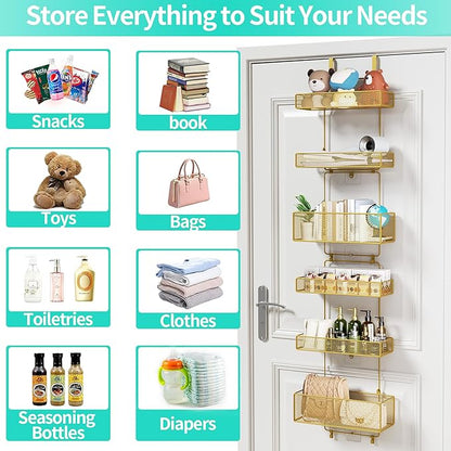 HapiRm Over Door Organizer Storage - Separable Door Organizer Hanging with 6 Metal Large Capacity Baskets for Bathroom Bedroom Kitchen Pantry Closet (Gold)