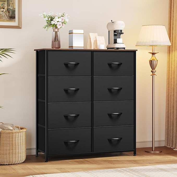 YITAHOME Dresser with 8 Drawers - Fabric Storage Tower, Organizer Unit for Bedroom, Living Room, Hallway, Closets - Sturdy Steel Frame, Wooden Top & Easy Pull Fabric Bins, Burlywood Grain