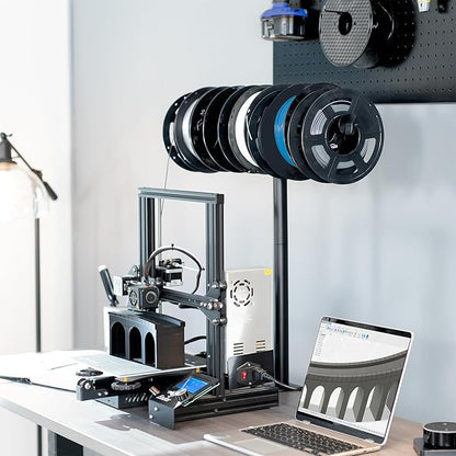 VIVO Clamp-on Steel Filament Holder for 3D Printer, Height Adjustable Spool Support, Holds up to 8 Standard Reels, Black, STAND-3DRH