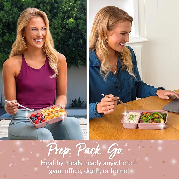 Bentgo Prep - 20-Piece 2-Compartment Reusable Meal Prep Containers with Lids, PFAS & BPA Free Materials, Durable, Microwave, Freezer, & Dishwasher Safe To Go Food Storage (Sweet Pea Glitter)