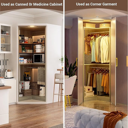 Armocity Corner Closet System, 32 Inches Wide Wood Corner Unit with 2 Hanging Rods and All Hardware Kits, 3-Tier 80'' Height Corner Wood Closet Tower, White Oak